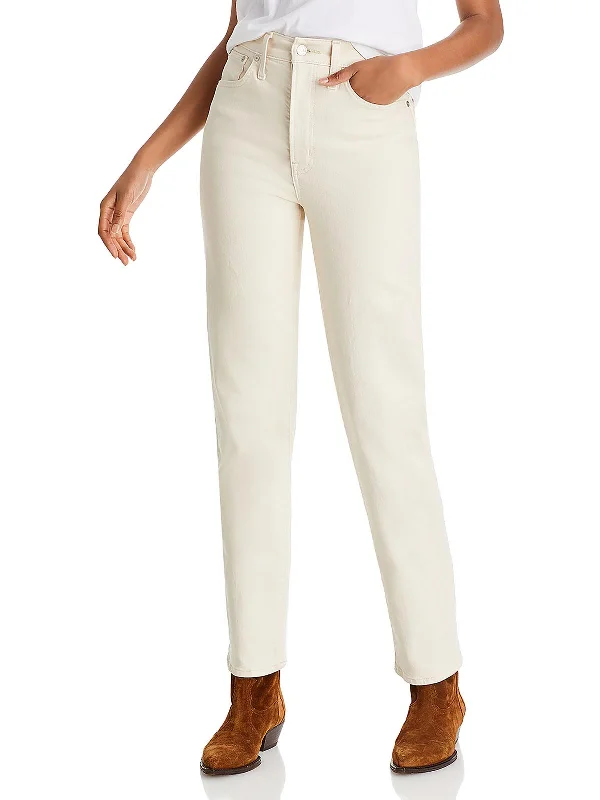 Womens High Rise Solid Straight Leg Jeans