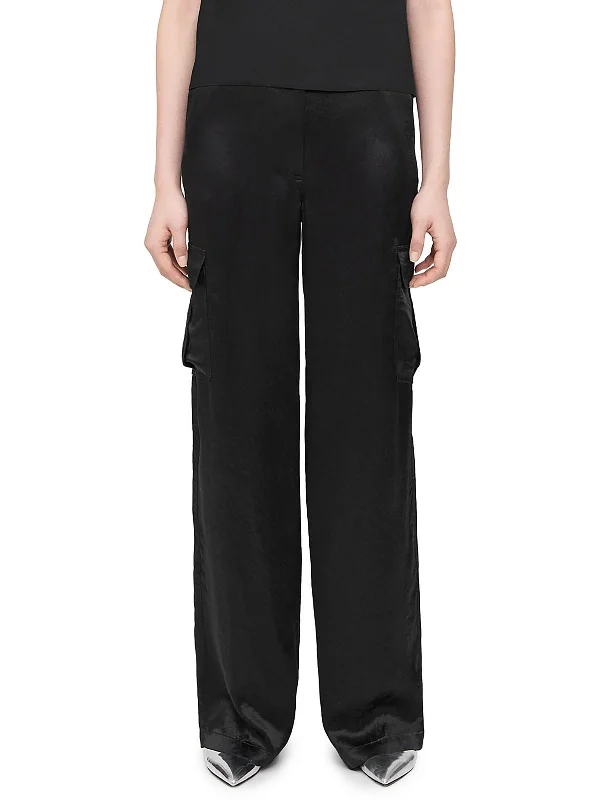 Womens Mid-Rise Wide Leg Cargo Pants