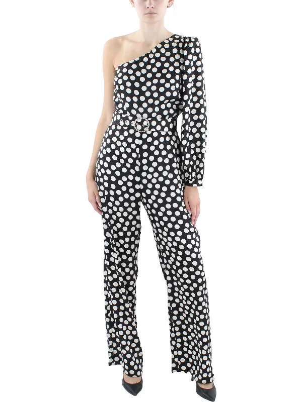 Womens OneShoulder Polka Dot Jumpsuit